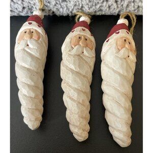 Wood Style Spiral Shaped Santa Claus Holiday Christmas Ornaments Set Of 3 Hearts